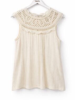 Meadow Rue Anthropologie Crochet Tank Top White Sheer Size Medium Cotton